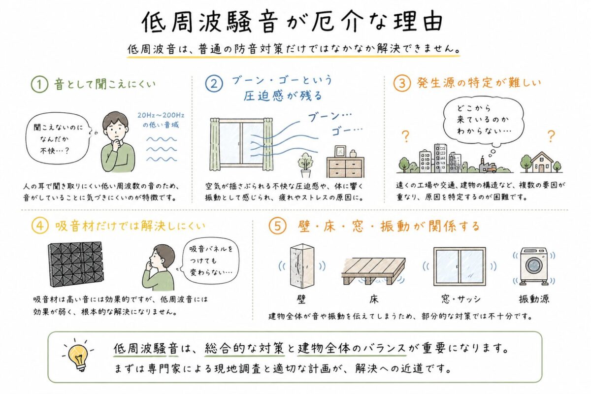 低周波音が厄介な理由の図解