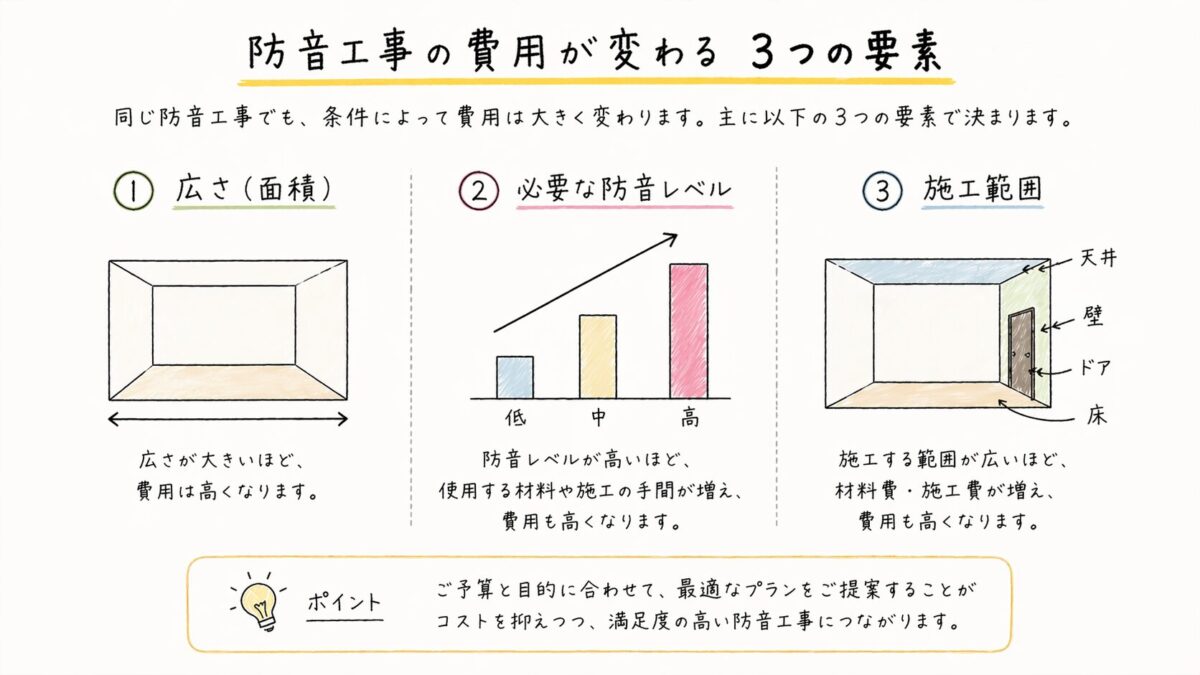 防音工事の費用が変わるポイント図解