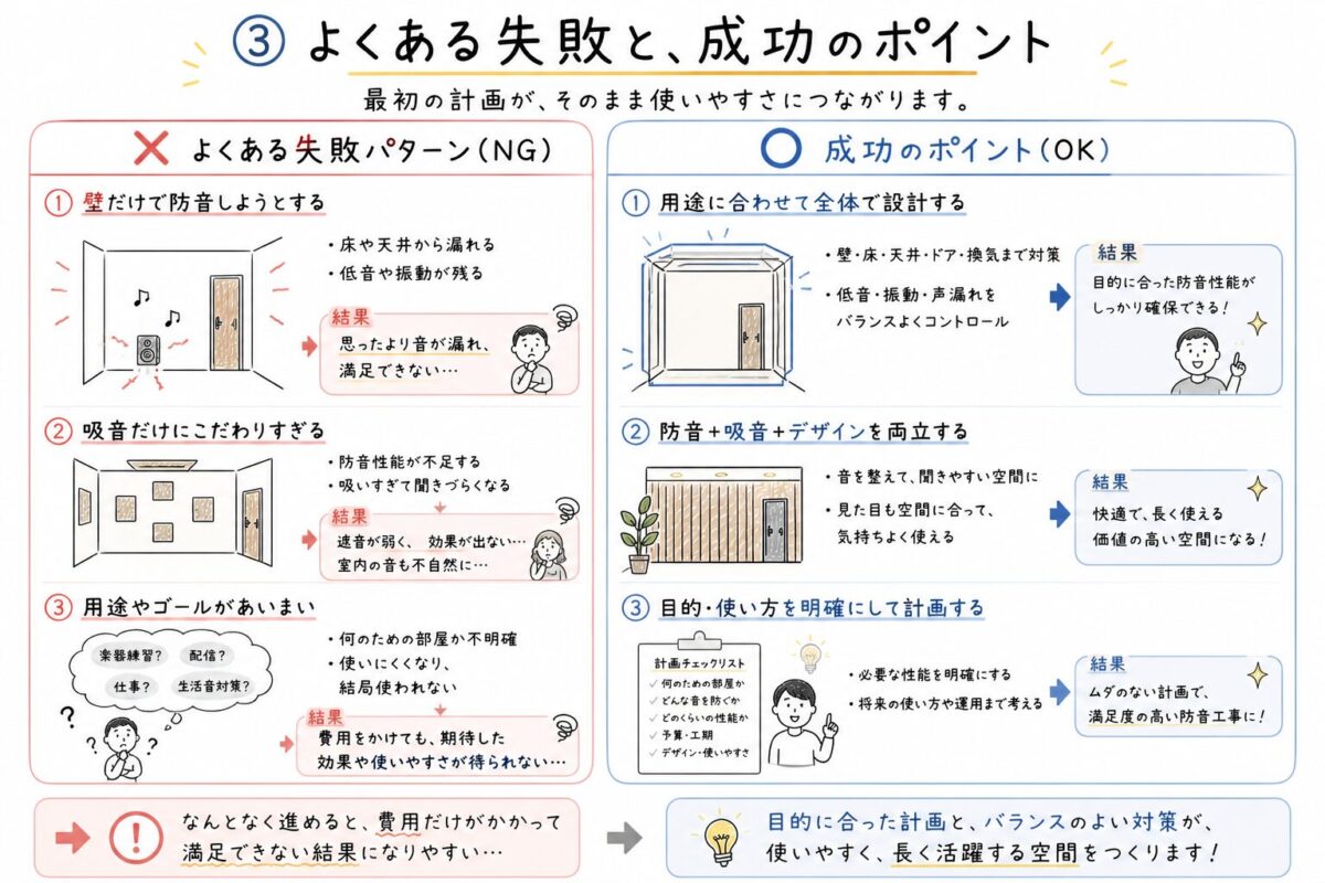 防音のよくある失敗と成功のパターン