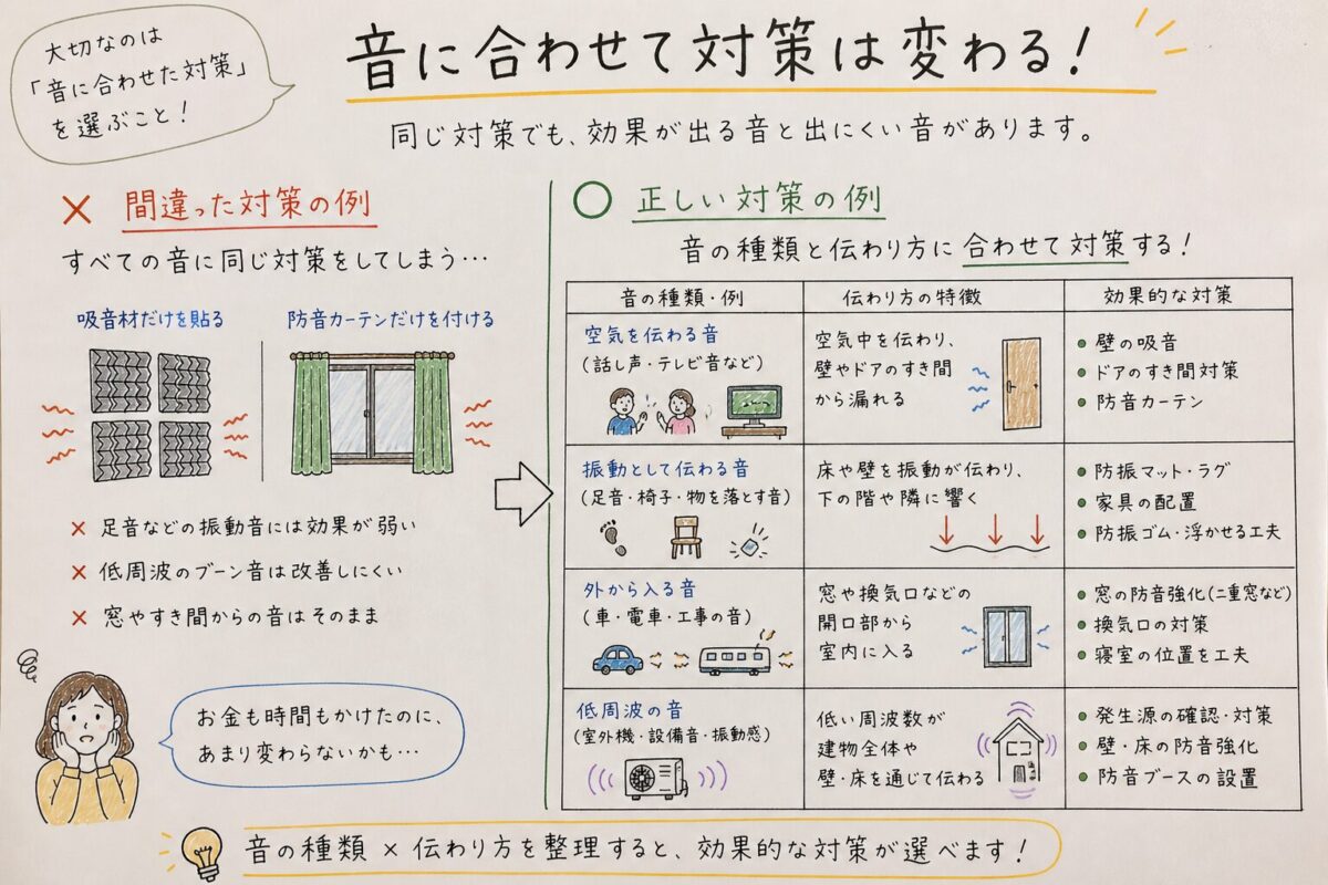 音に合わせて対策は変わるの図式