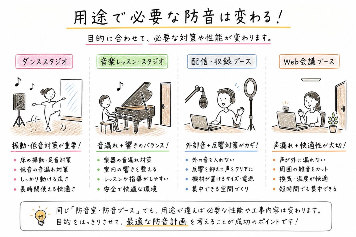 用途で必要な防音は変わる