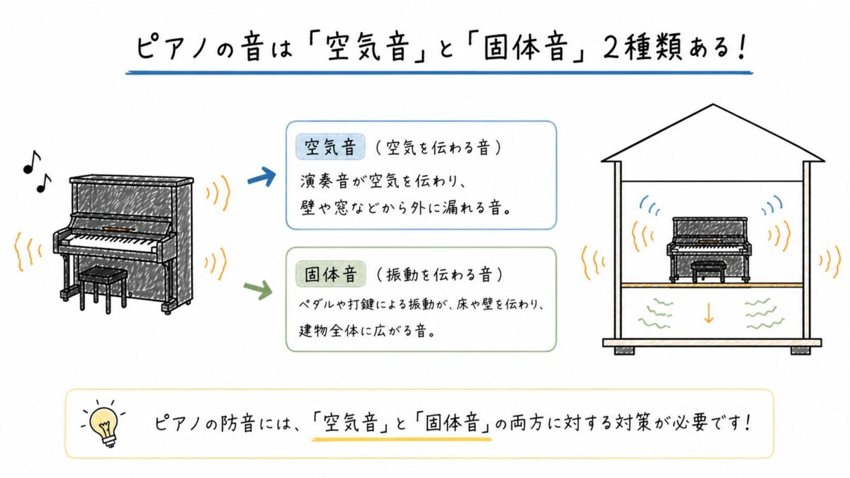 空気音と固体音の図解