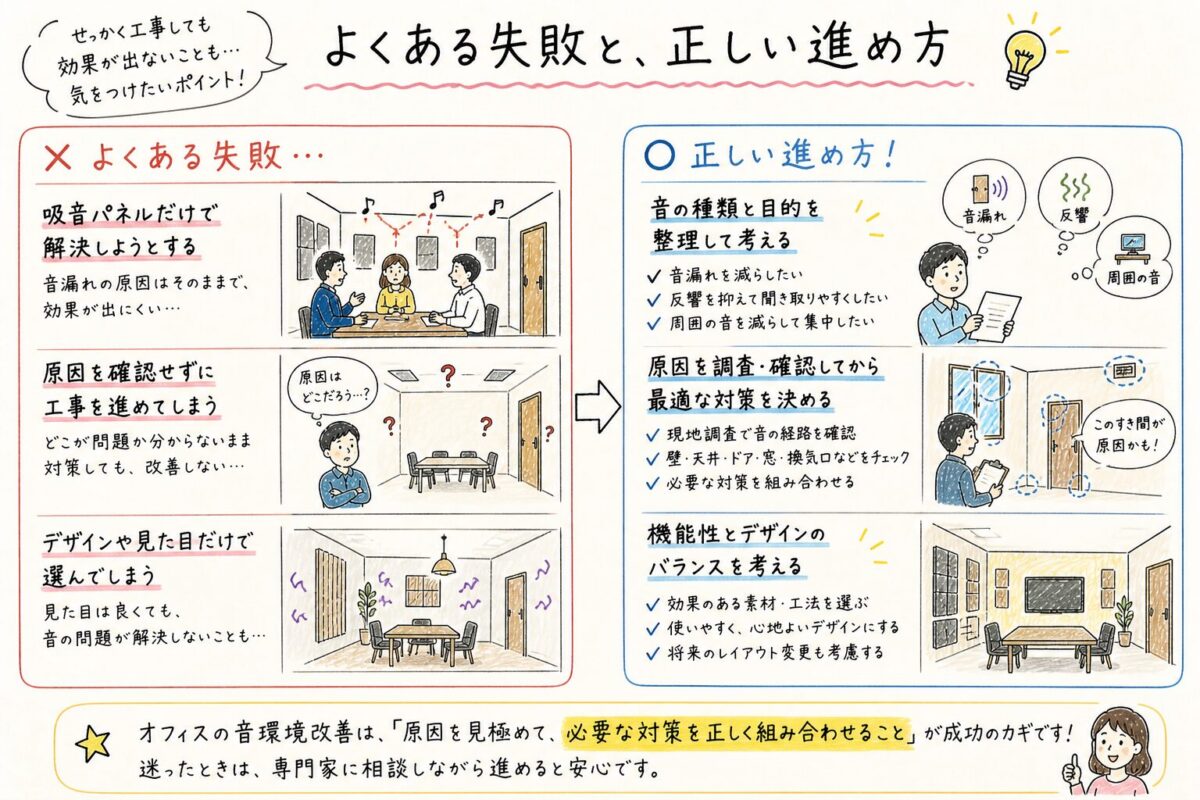 オフィスの防音のよくある失敗の図解